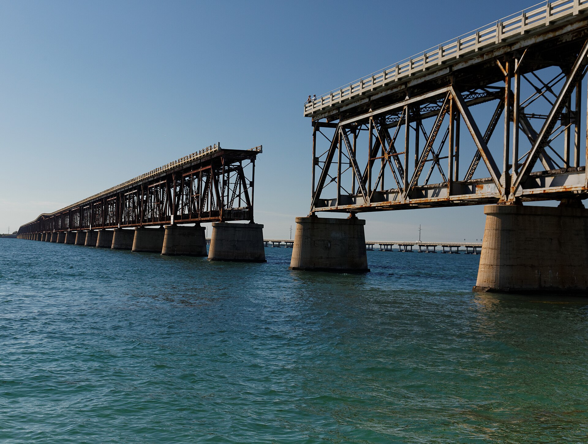 The Old Bahia Honda Bridge rising above the water in the Florida Keys